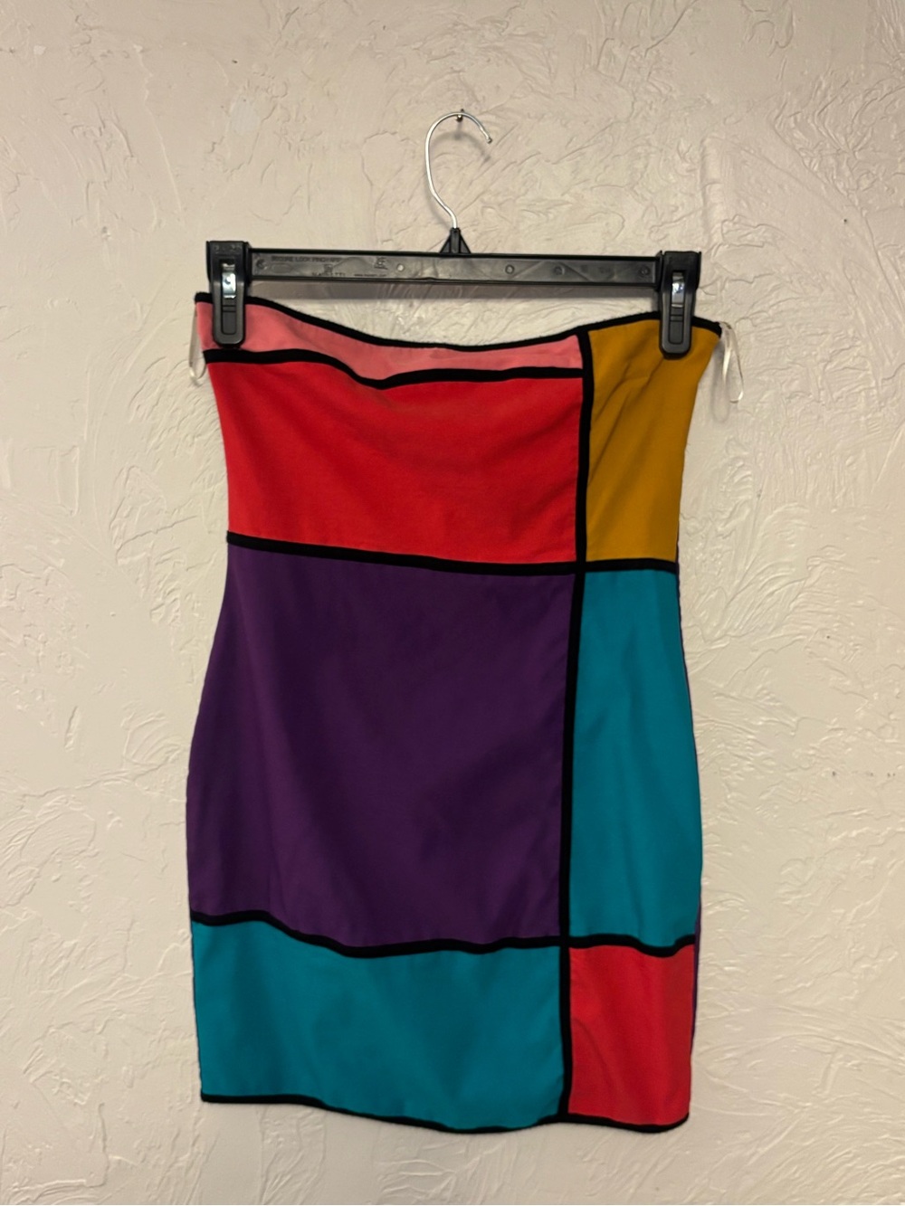 Y2K Colorblock Strapless Mini Dress in Red, Purple, Teal & Mustard